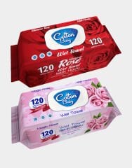 Cotton Baby Islak Havlu 120 li Kapaklı Gül Kokulu