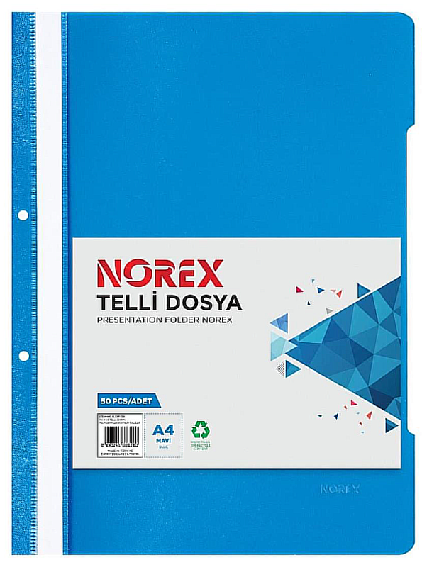 NOREX TELLİ DOSYA MAVİ 50 ADET