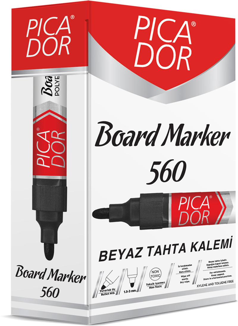 Picador Beyaz Tahta Kalemi 560 Yuvarlak Uç Siyah 10 Lu