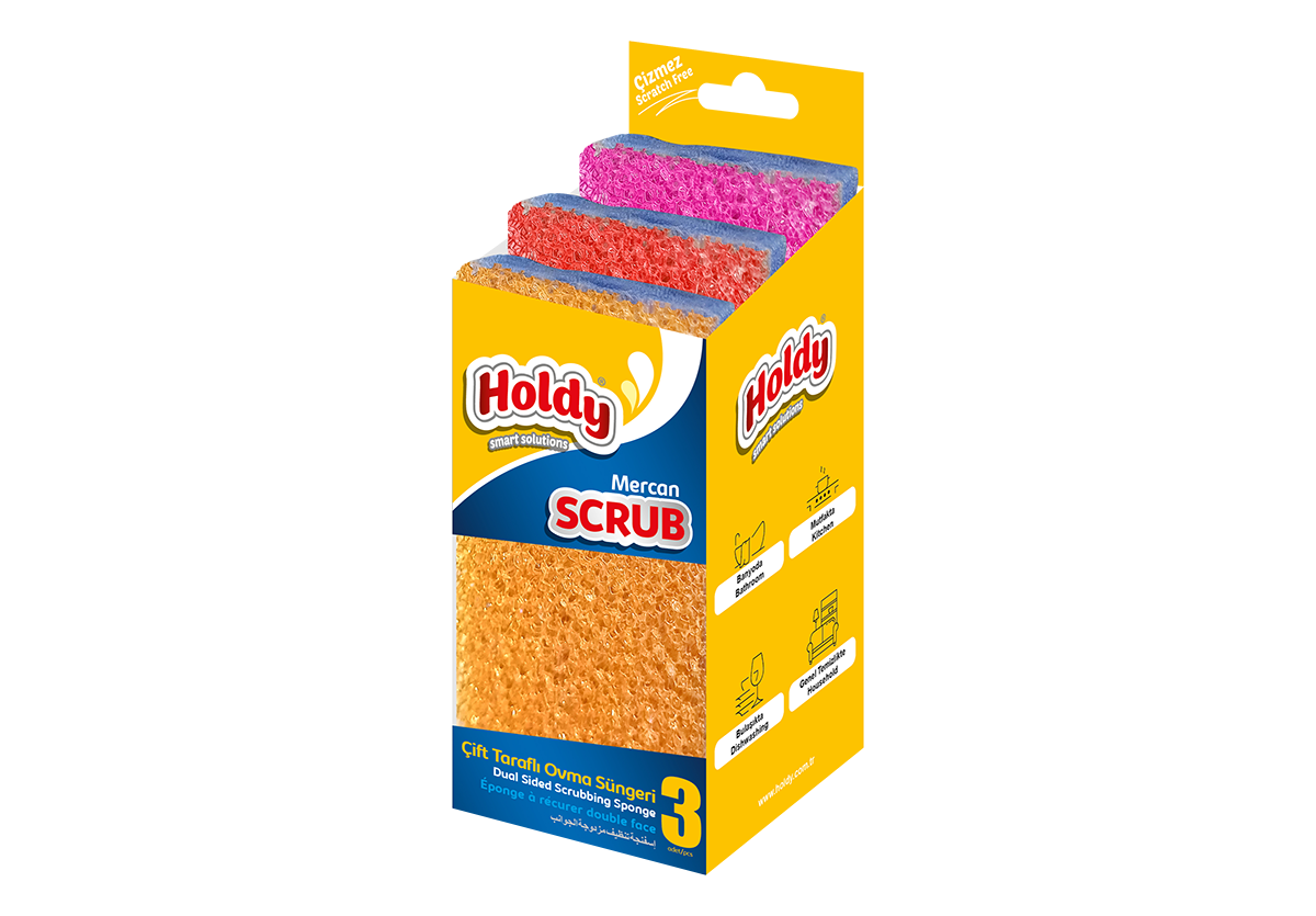 Holdy Scrub Mercan Çift Taraflı Ovma Süngeri 3 lü