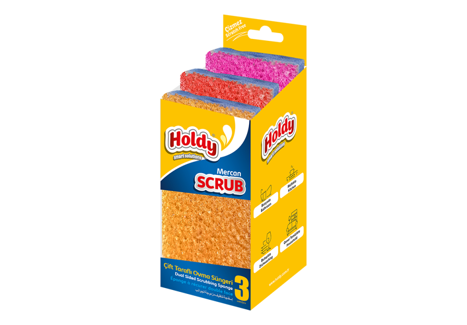 Holdy Scrub Mercan Çift Taraflı Ovma Süngeri 3 lü