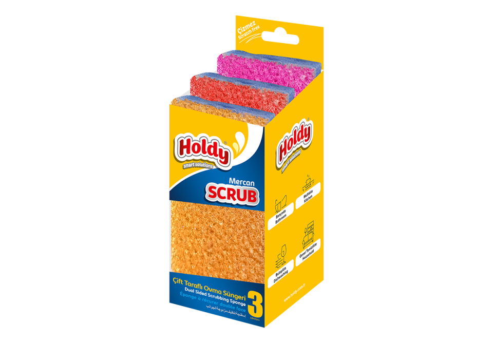 Holdy Scrub Mercan Çift Taraflı Ovma Süngeri 3 lü