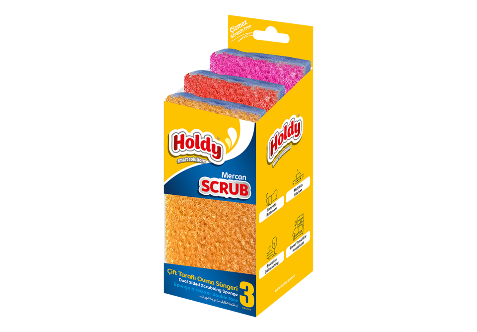 Holdy Scrub Mercan Çift Taraflı Ovma Süngeri 3 lü