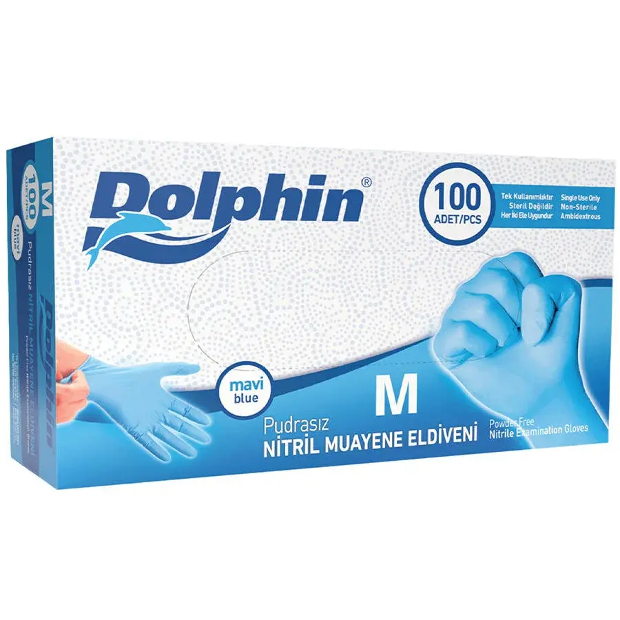 Dolphin Nitril Eldiven Medium Mavi 100'lü