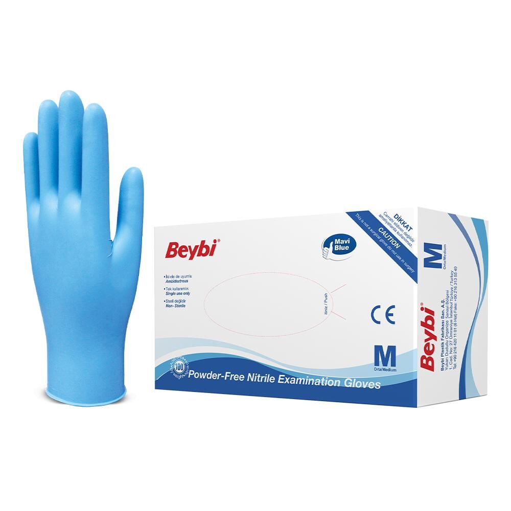 Beybi Nitril Muayene Eldiveni Pudrasız Medium 100'lü Paket