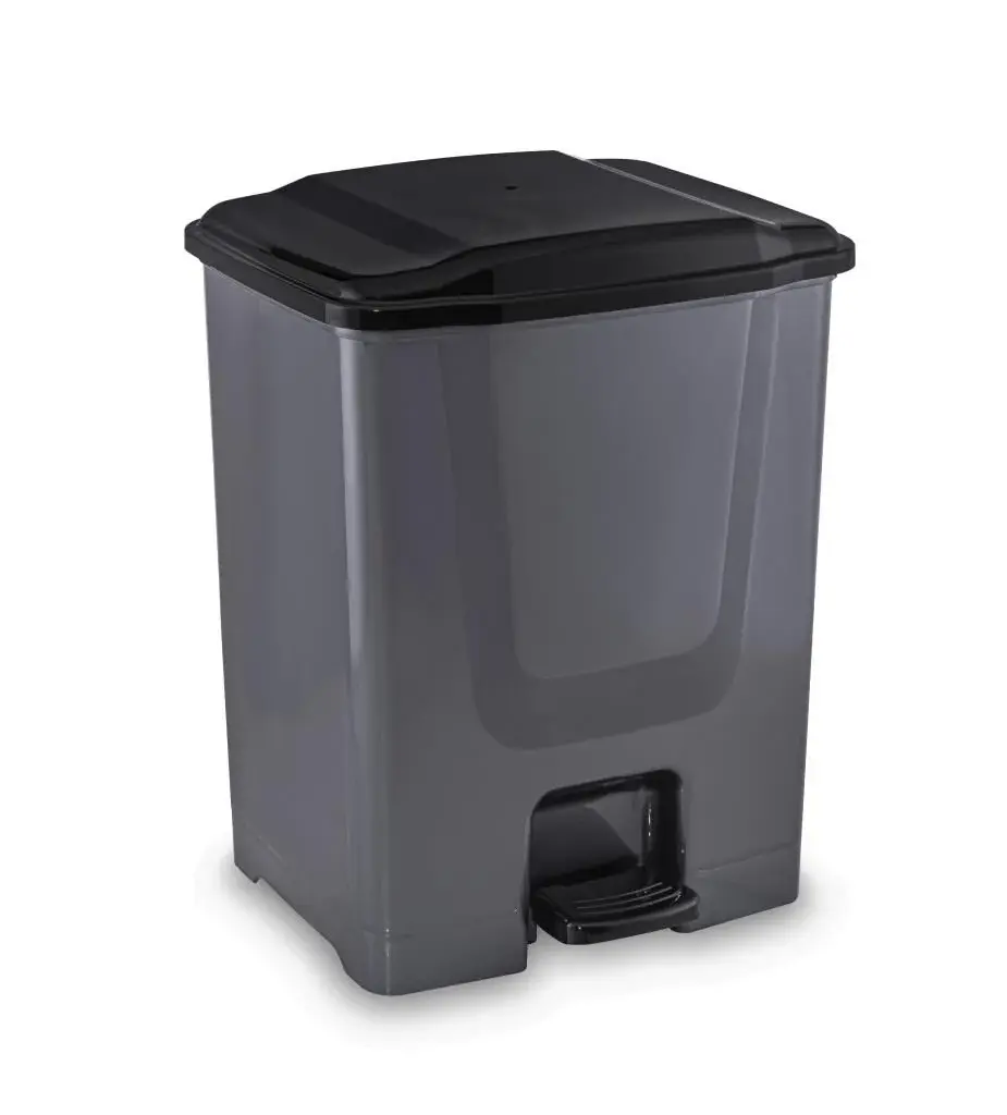 Flora Pedallı Gri Plastik Çöp Kovası Siyah Kapak 30 Lt