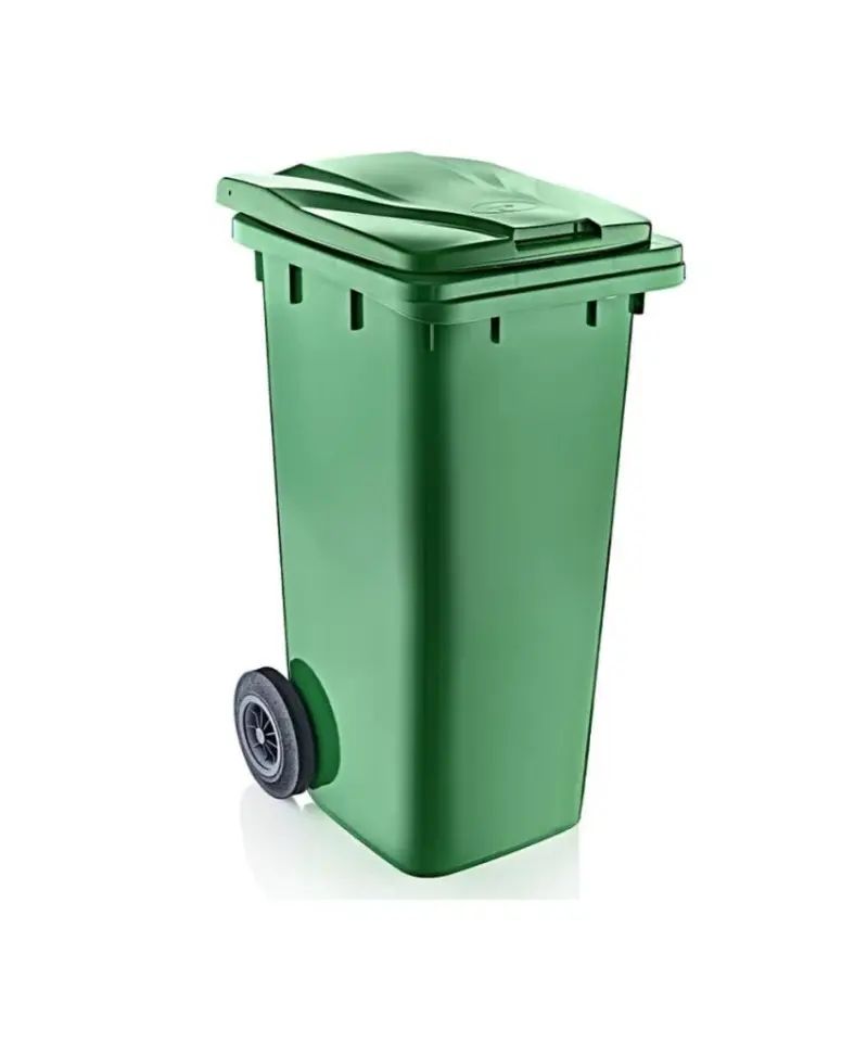 Tekerlekli Kapaklı Plastik Çöp Konteyneri 120 lt YEŞİL