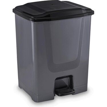 Flora Pedallı Gri Plastik Çöp Kovası Siyah Kapak 40 Lt