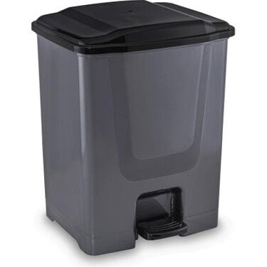 Flora Pedallı Gri Plastik Çöp Kovası Siyah Kapak 40 Lt