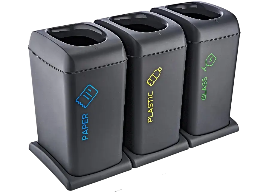 Smartware 3'Lü Set Soft Tekerlekli Plastik-Kağıt-Cam Geri Dönüşüm Kutusu 40 LT