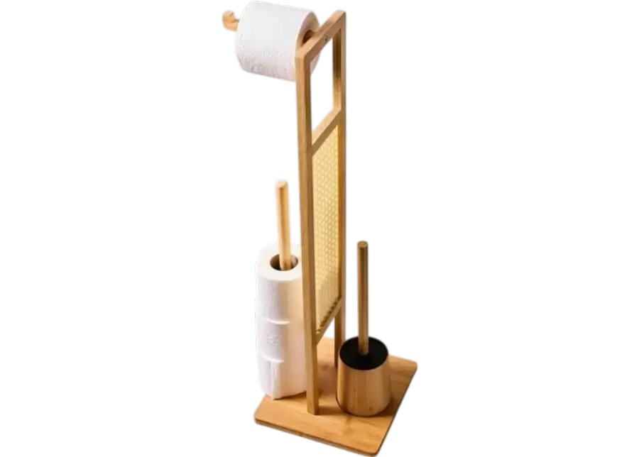 Bamboo Ayaklı WC Fırçası ve Yedekli Kağıtlık Seti