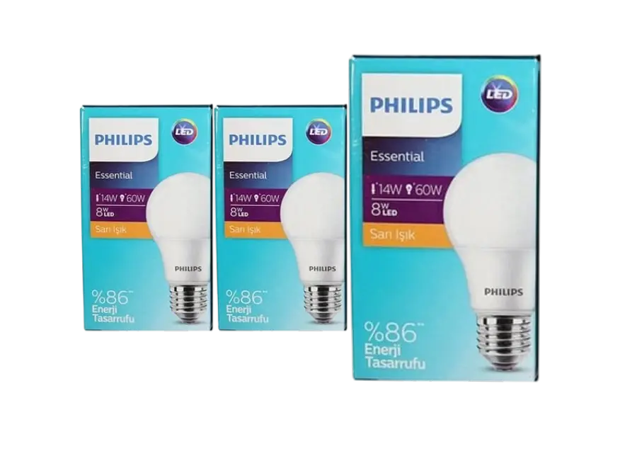 Philıps Essential 806 Lumen 8W Led Sarı Işık 3 Lü Paket
